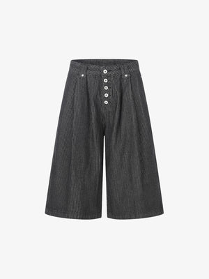 Pinstripe Wide-Leg Cropped Jeans