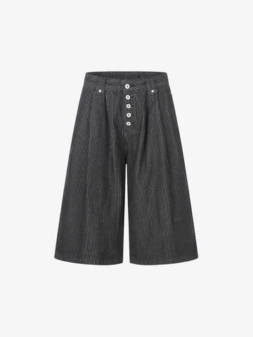 Pinstripe Wide-Leg Cropped Jeans