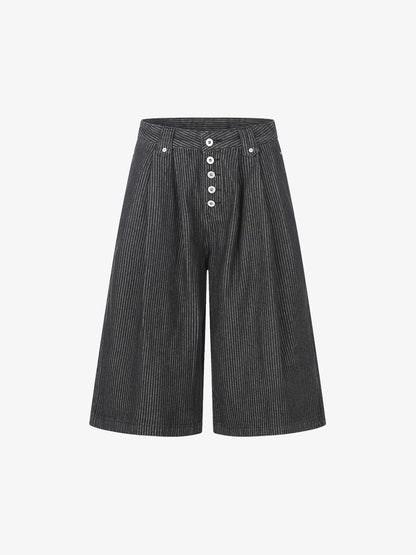 Pinstripe Wide-Leg Cropped Jeans