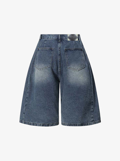 Washed Denim Wide Leg Jorts 
