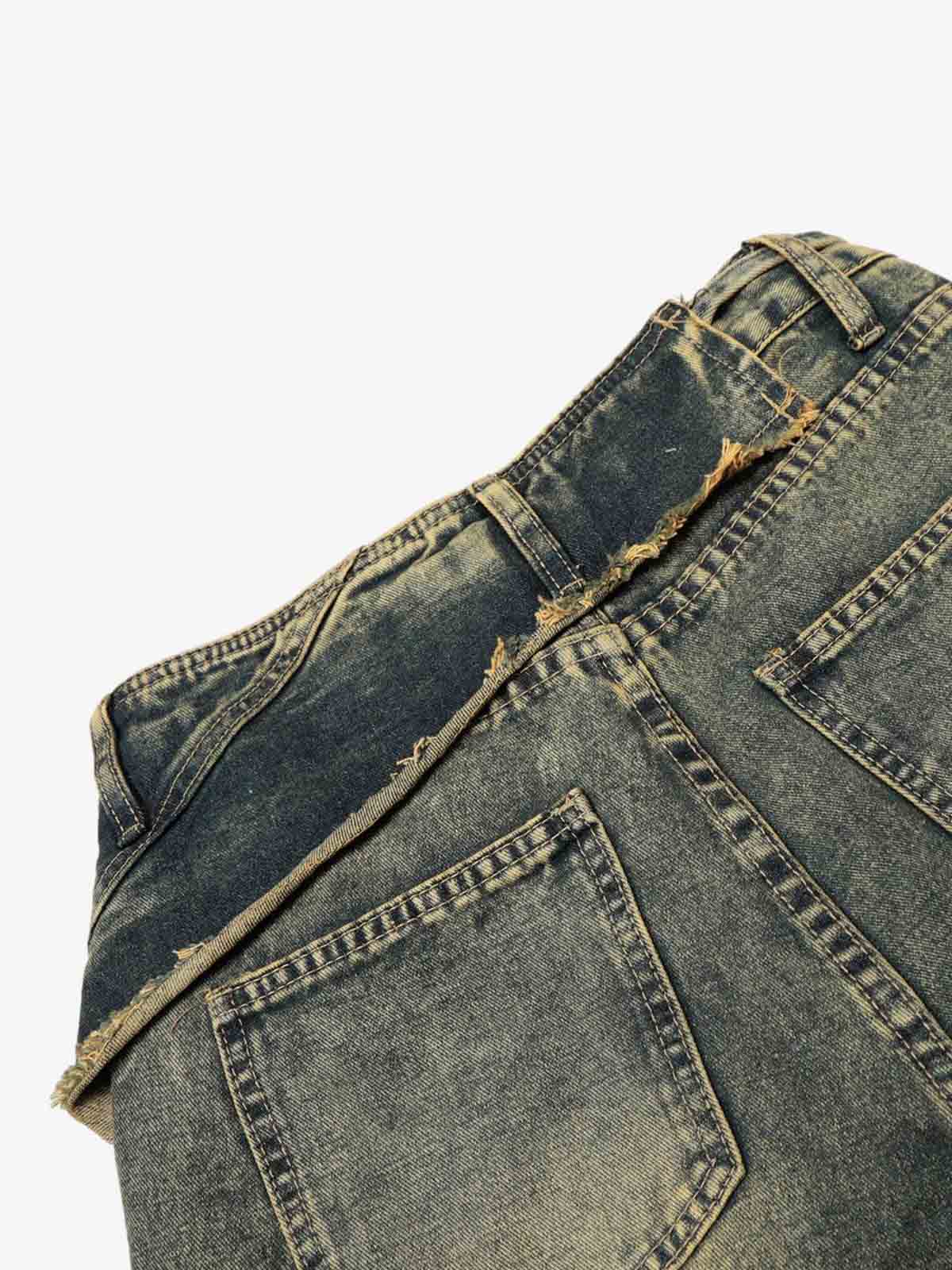 Layered Waist Tie Detail Vintage Wash Jeans 