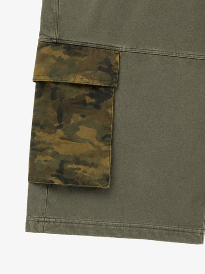 Camo Paneled Distressed Cropped Sweatpants