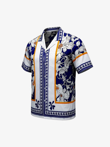 Porcelain Pattern Camp Collar Boxy Shirt 