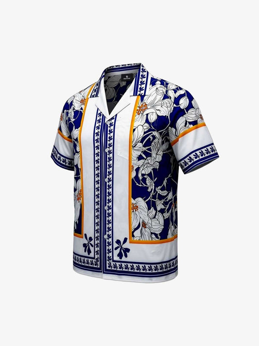 Porcelain Pattern Cuban Collar Shirt