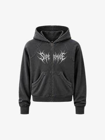 Spiked Graphic Zip Hoodie