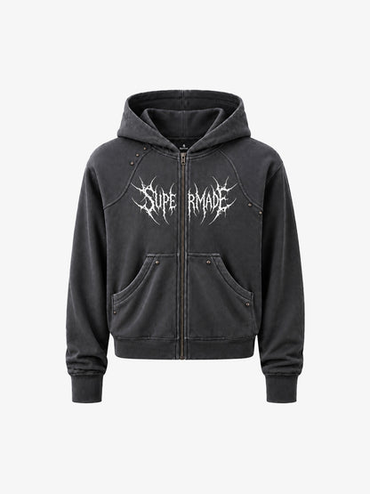 Spiked Graphic Zip Hoodie