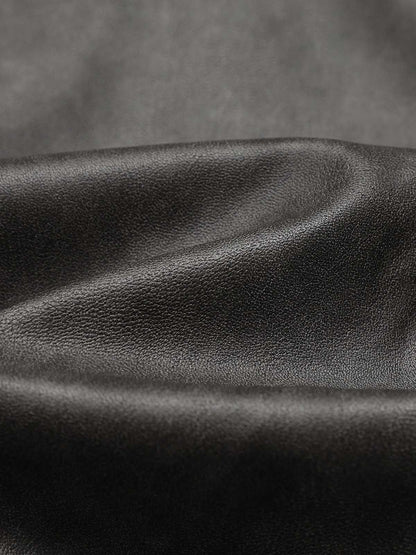 Metal Button Cropped Leather Bomber Jacket