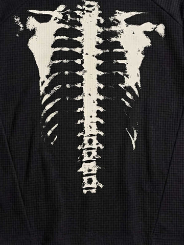 Skeleton Ribcage Graphic Print Asymmetric Button Polo Shirt 