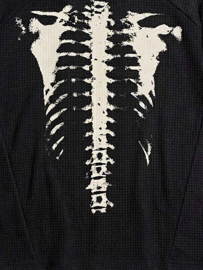 Skeleton Ribcage Graphic Print Asymmetric Button Polo Shirt 