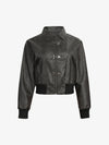 Metal Button Cropped Leather Bomber Jacket