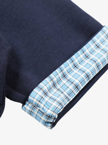 Pique Cotton Polo Shirt with Plaid Contrast Collar & Cuffs – Classic Fit