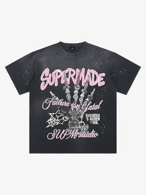 Graffiti Skull Graphic Paint Splatter Tee