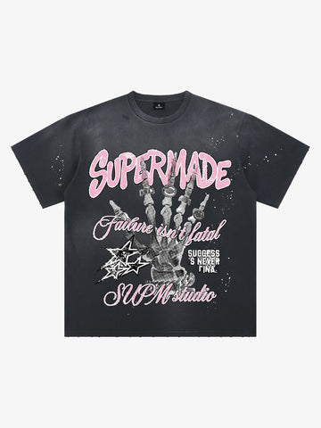 Graffiti Skull Graphic Paint Splatter Tee