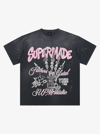 Graffiti Skull Graphic Paint Splatter Tee