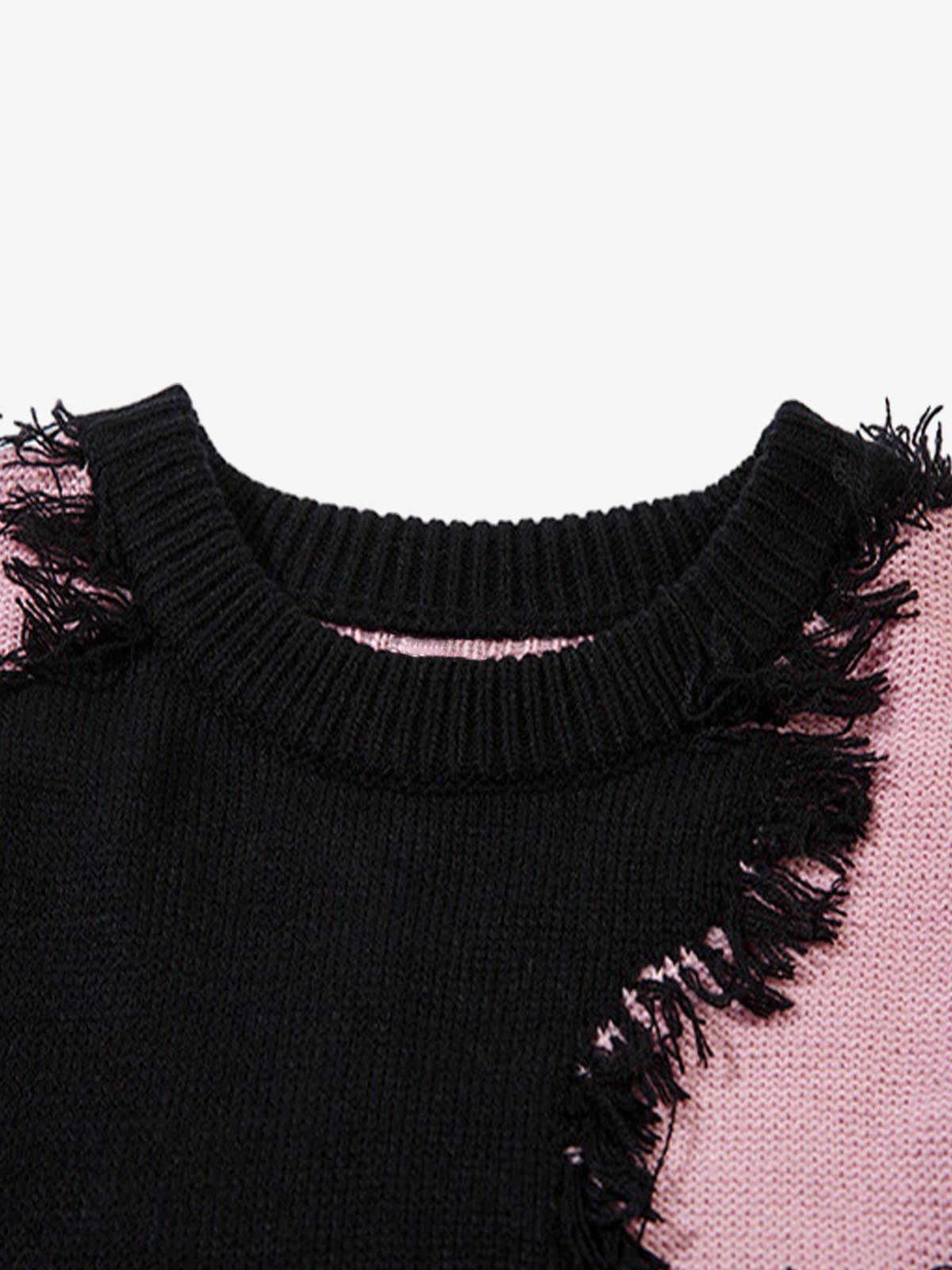 Niche Raw Edge Fringed Knit Sweater 