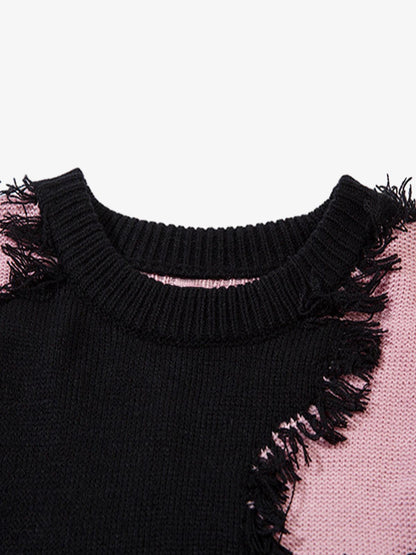 Niche Raw Edge Fringed Knit Sweater 
