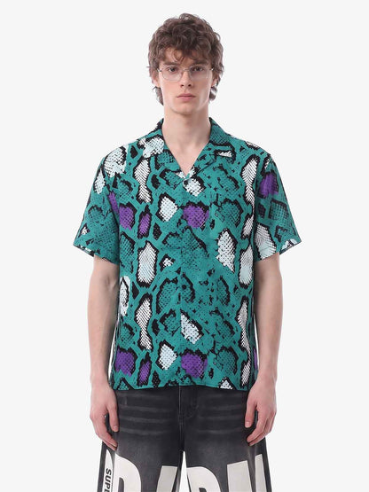 Green Purple Snakeskin Cuban Shirt