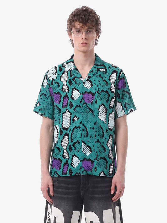 Green Purple Snakeskin Cuban Shirt
