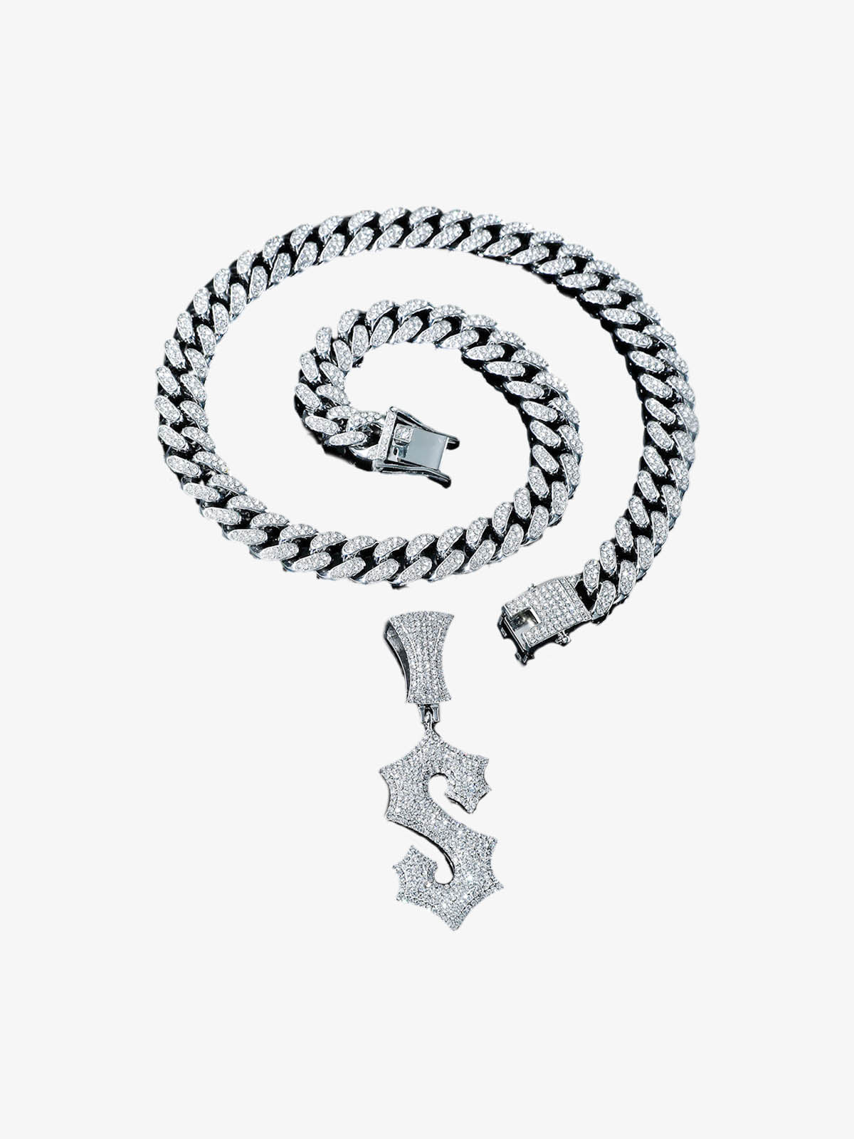Cuban Chain Letter S Pendant Necklace 