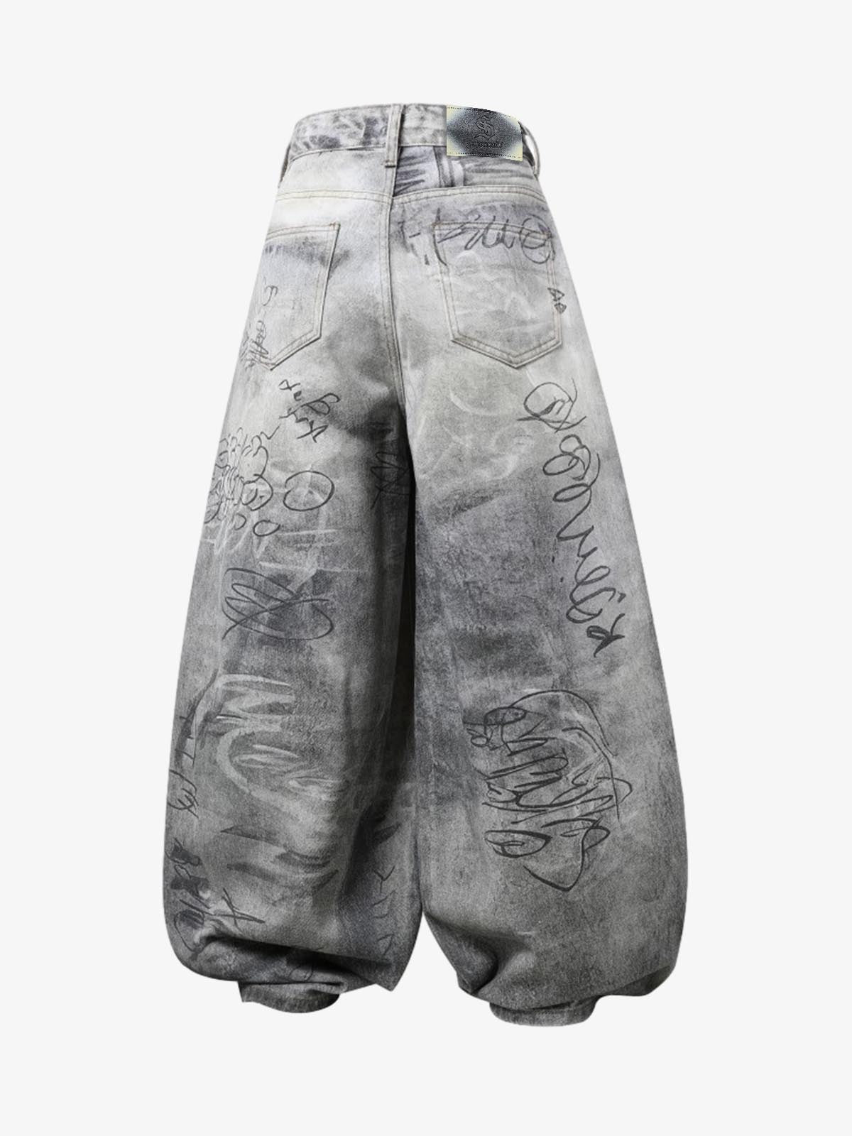 Hand Drawn Scribble Print Baggy Jeans 