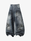 Wrinkle Effect Print Wide Leg Denim Jeans 