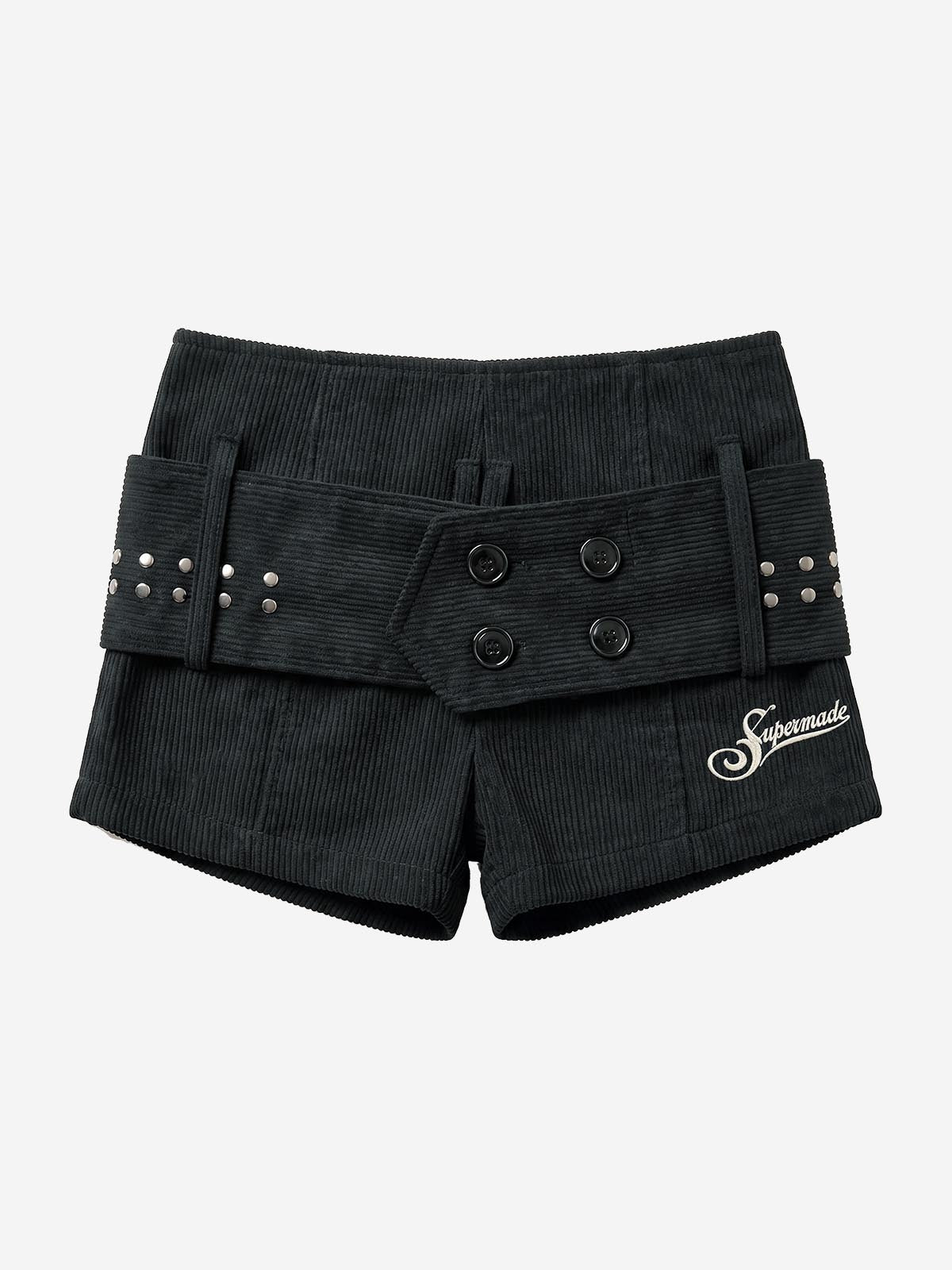 Studded Corduroy Double-Breasted Shorts