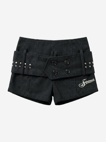Studded Corduroy Double-Breasted Shorts
