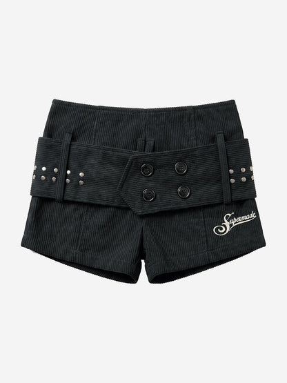 Studded Corduroy Double-Breasted Shorts