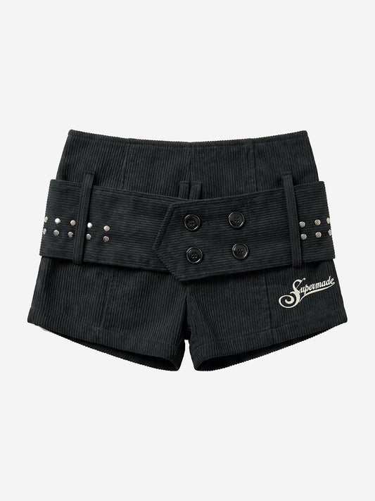 Studded Corduroy Double-Breasted Shorts