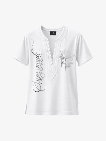 Irregular V-Neck Graphic T-Shirt