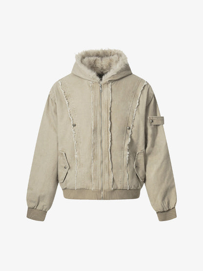 Retro Washed Fleece-lined Hooded Work Jacket 