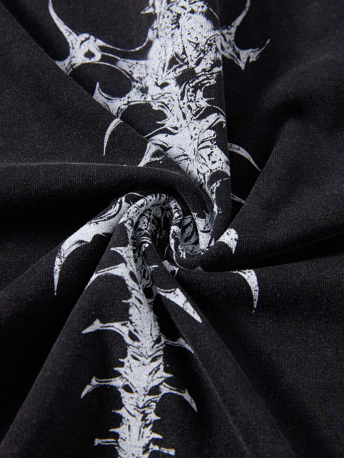 Black Distressed Oversized T-Shirt with Abstract White Print
