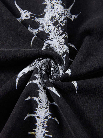 Black Distressed Oversized T-Shirt with Abstract White Print