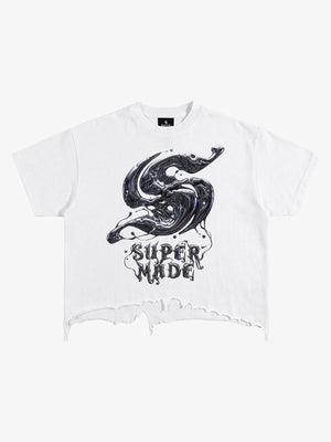 Gothic Liquid Metal Ripped Washed T-Shirt
