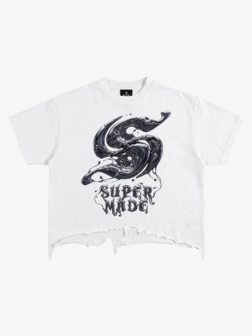 Gothic Liquid Metal Ripped Washed T-Shirt