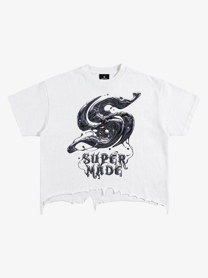 Gothic Liquid Metal Ripped Washed T-Shirt