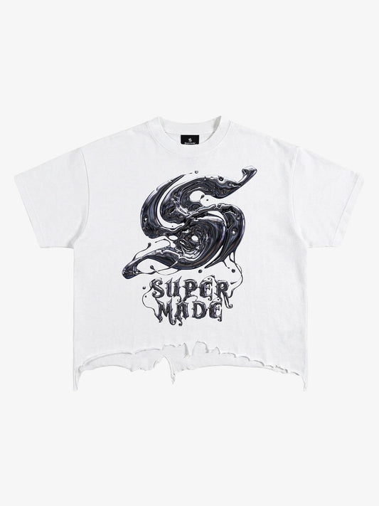 Gothic Liquid Metal Ripped Washed T-Shirt