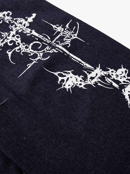 Dark Graphic Multi-Button Jeans