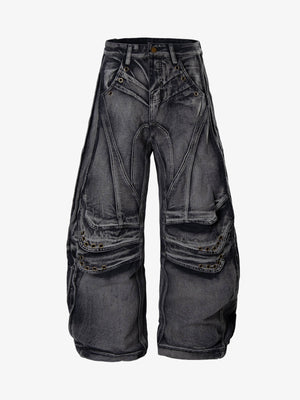 Grunge Deconstructed Eyelet Baggy Jeans