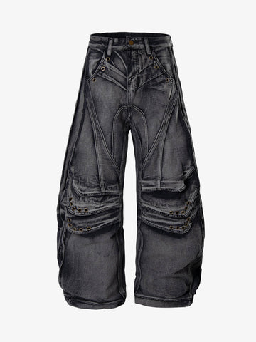 Grunge Deconstructed Eyelet Baggy Jeans