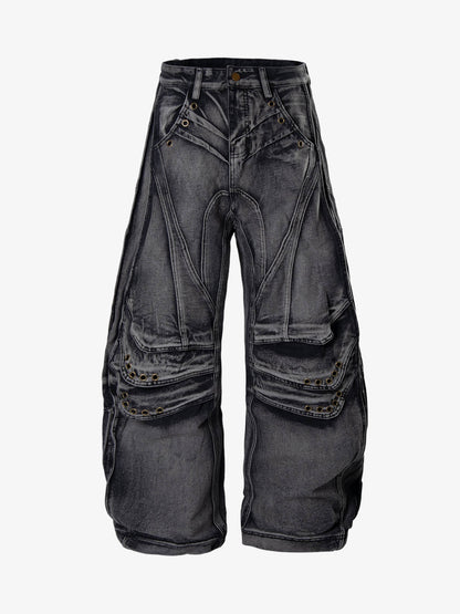 Grunge Deconstructed Eyelet Baggy Jeans