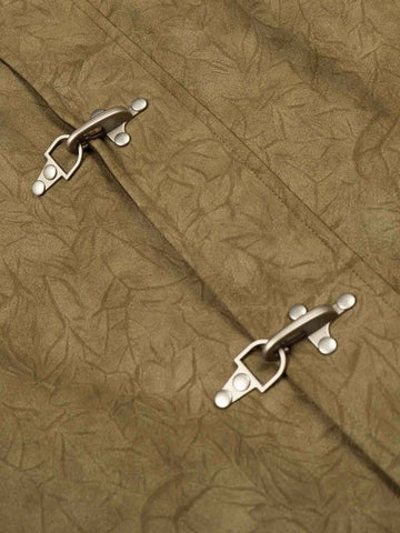 Textured Faux Leather Stand Collar Metal Buckle Jacket 