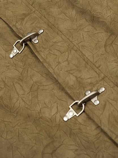 Textured Faux Leather Stand Collar Metal Buckle Jacket 