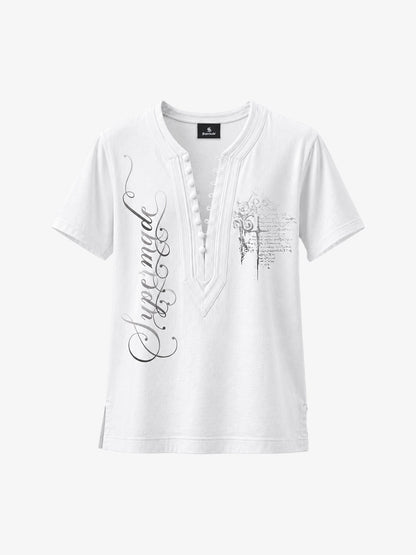 Irregular V-Neck Graphic T-Shirt
