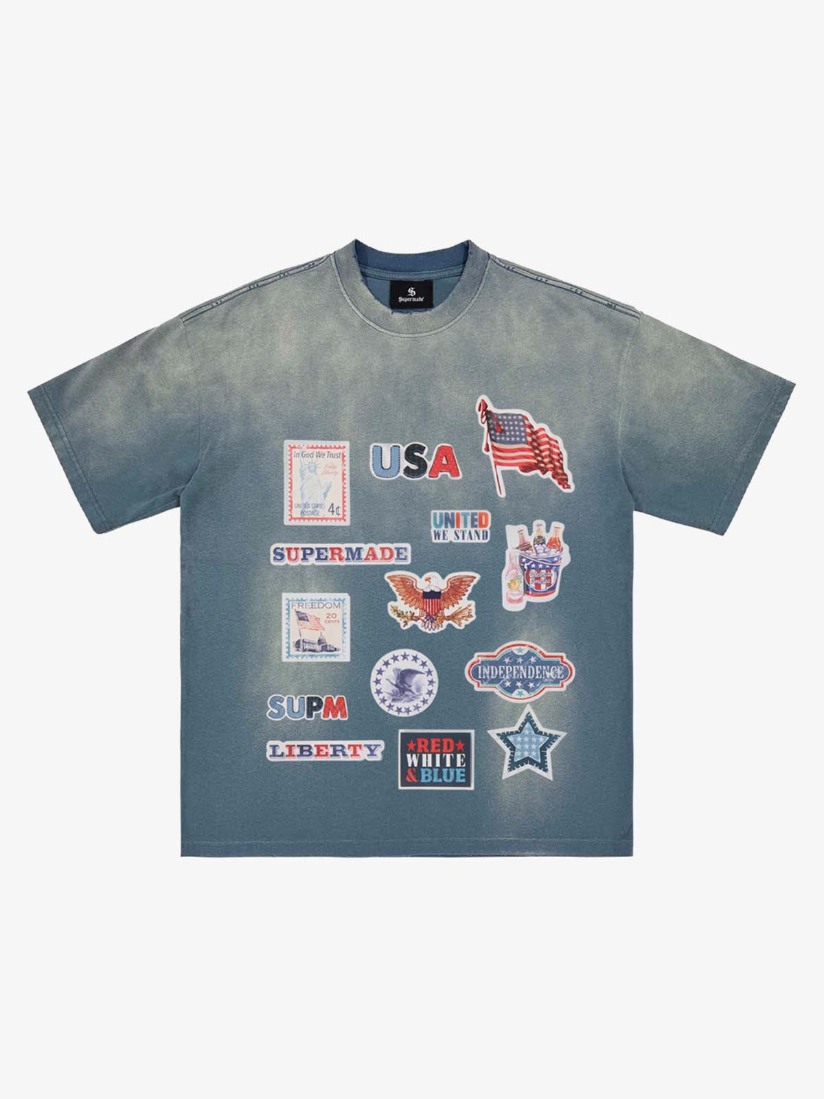 Washed Vintage Sticker Print T-Shirt