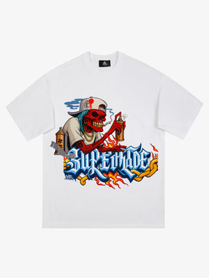 Street Skull Graffiti Artist Flame Flower Font T-Shirt 