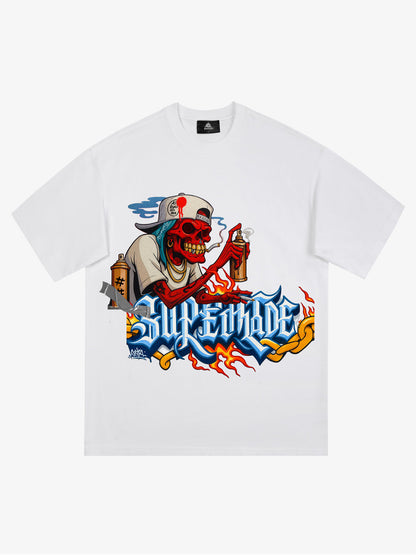 Street Skull Graffiti Artist Flame Flower Font T-Shirt 