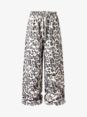 Leopard Print Pleated Drawstring Pants
