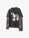 Layered Leopard Horse Graphic Long Sleeve T-Shirt 