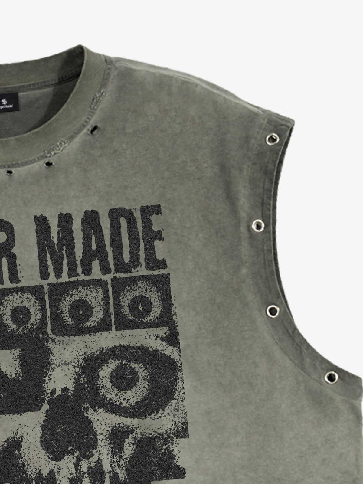Skull Graphic Grommet Vest